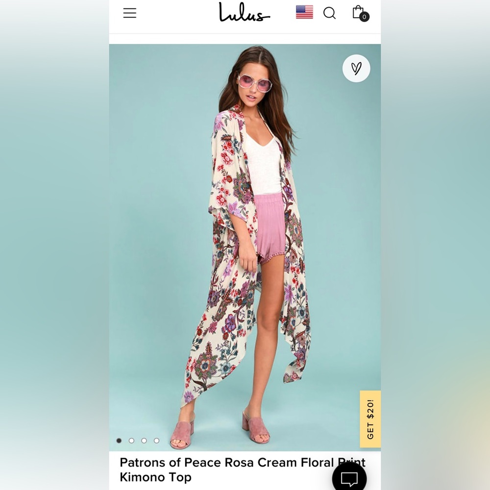 Lulu’s Patrons of Peace Rosa Cream Floral Print Kimono Top